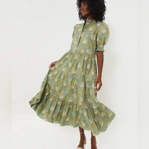 HYACINTH HOUSE Blue and Green Leafy Floral Bennett Maxi Dress size M